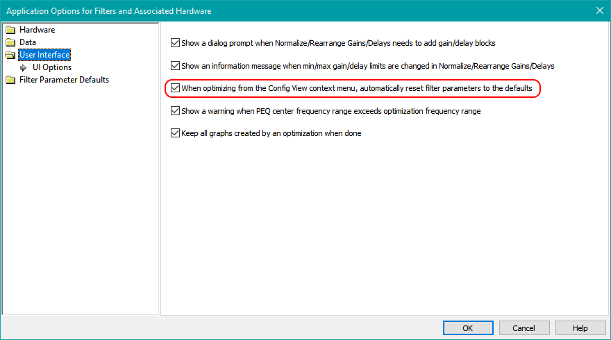 Option to Automatically Reset Filter Parameters Before Optimizing