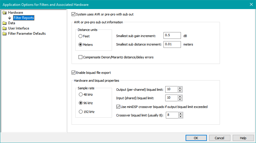 The Application Options Property Sheet