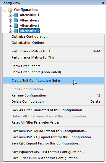 The Context Menu for Creating Configuration Notes