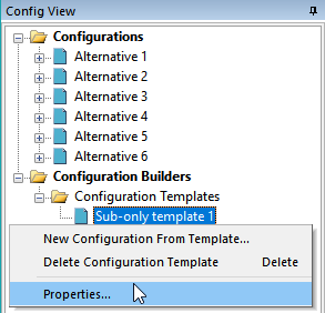 The Configuration Template Properties Menu Selection