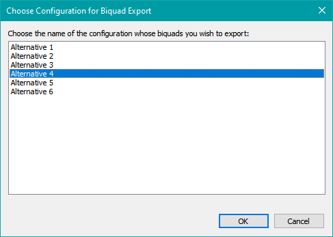 Choosing the Configuration for Biquad Export