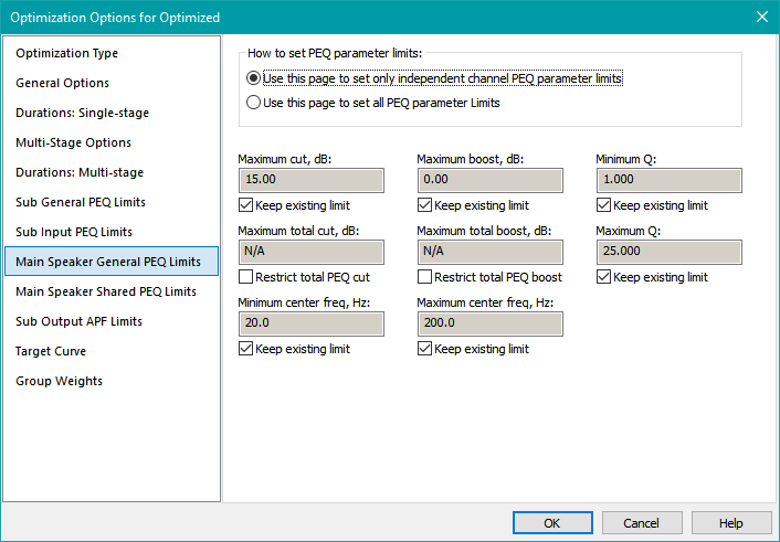 The Optimization Options Property Pages for Subs+Mains Configurations