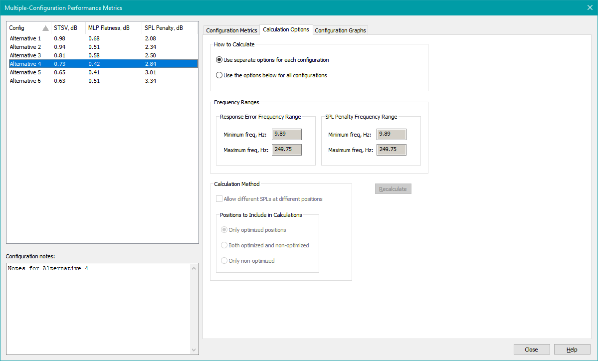 Selecting the Calculation Options Property Page