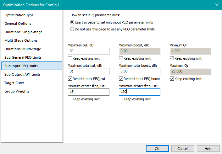 Choose the Input PEQ Parameter Limits