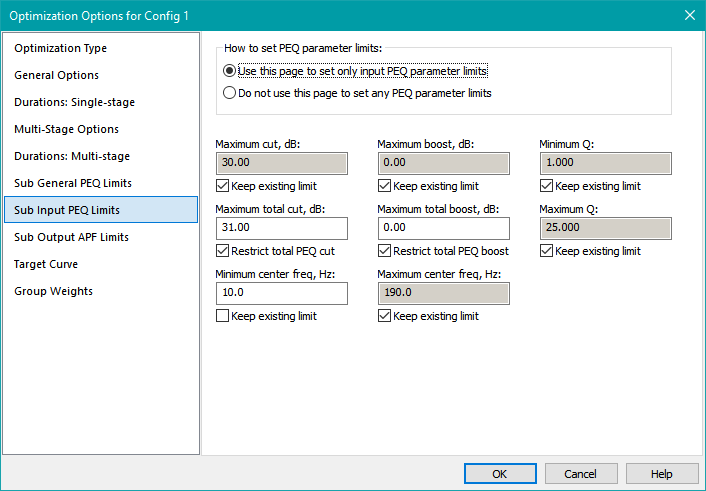 Choose the Input PEQ Parameter Limits