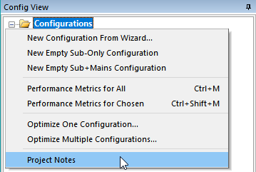 The Context Menu for Creating Project Notes