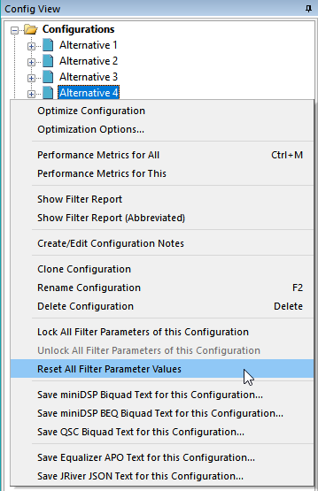 Resetting Filter Parameters Using the Context Menu