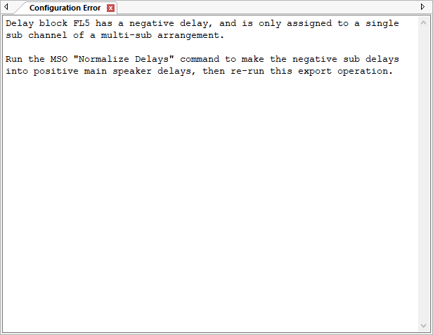 Tabbed Text Error Message for a Configuration With Negative Individual Sub Delay
