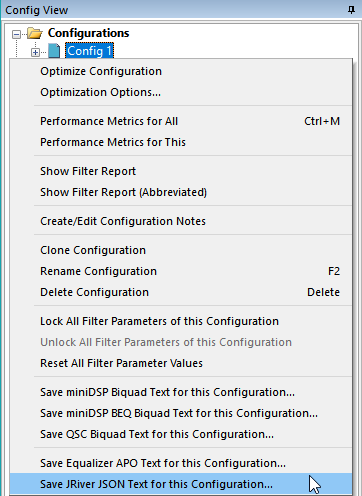 Running the JRiver Export Wizard from the Config View