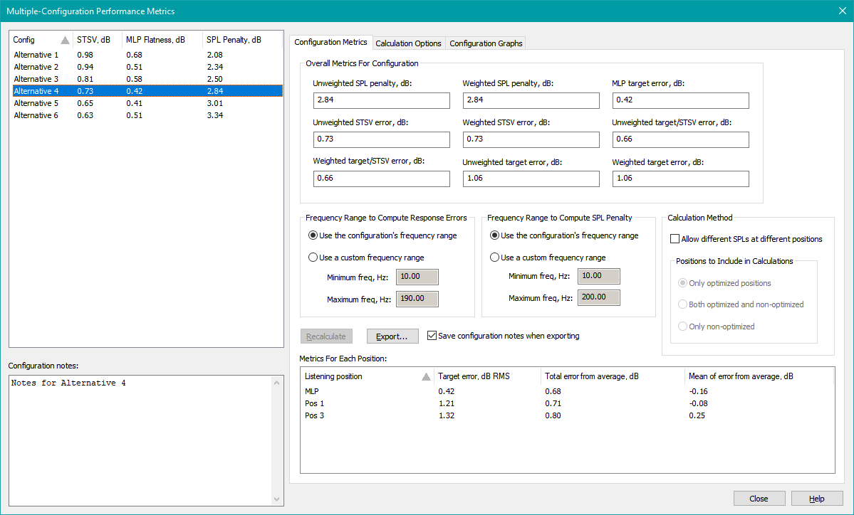 The Multiple-Configuration Performance Metrics Dialog